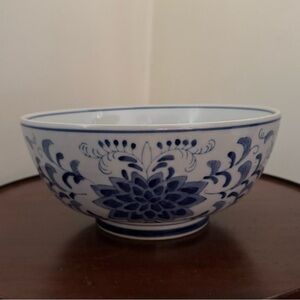 Blue Palm Fine Hand Painted Porcelain Blue and White Floral Design Bowl